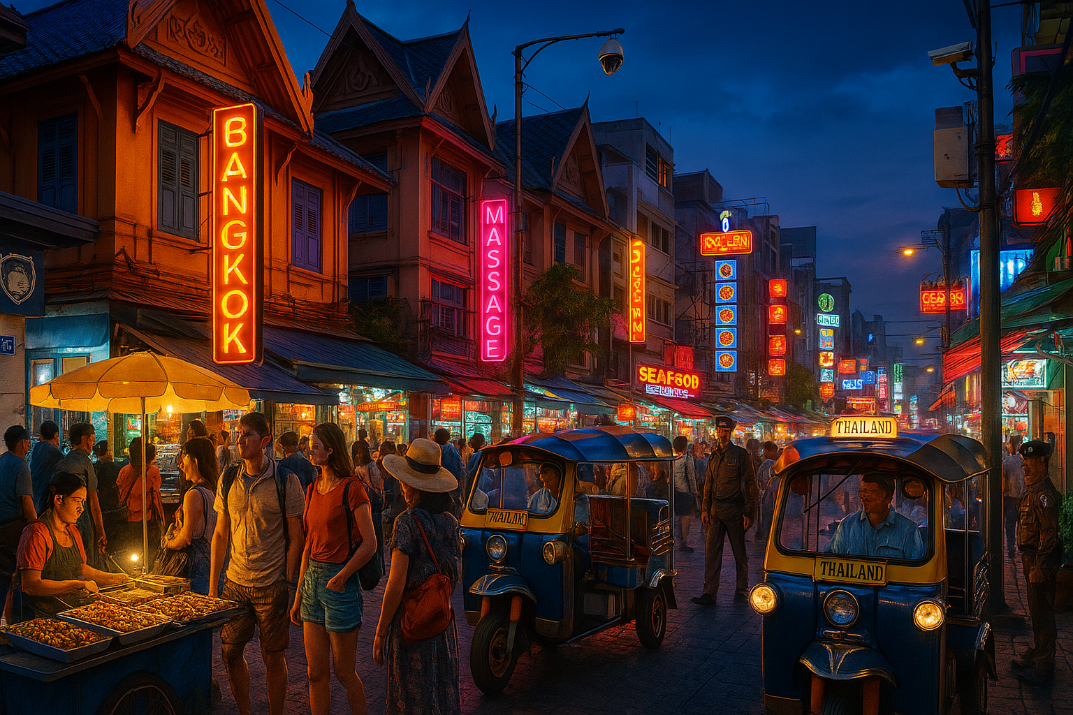 singapore Street view of Bangkok with tourist attractions and local market