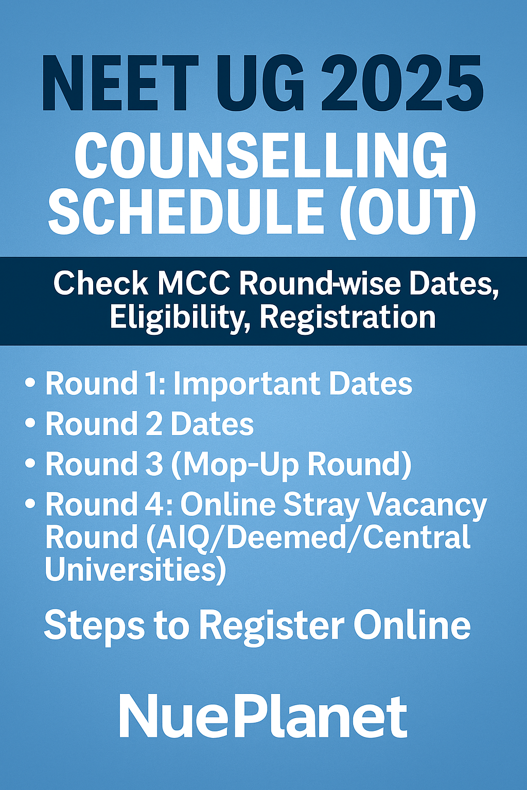 Asia NEET UG 2025 counselling schedule MCC round wise dates eligibility registration NuePlanet