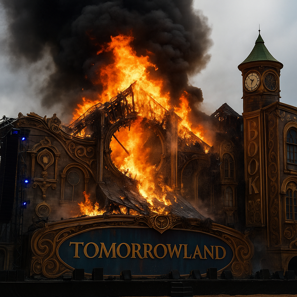 Sundar Pichai Tomorrowland Belgium main stage fire destruction photo