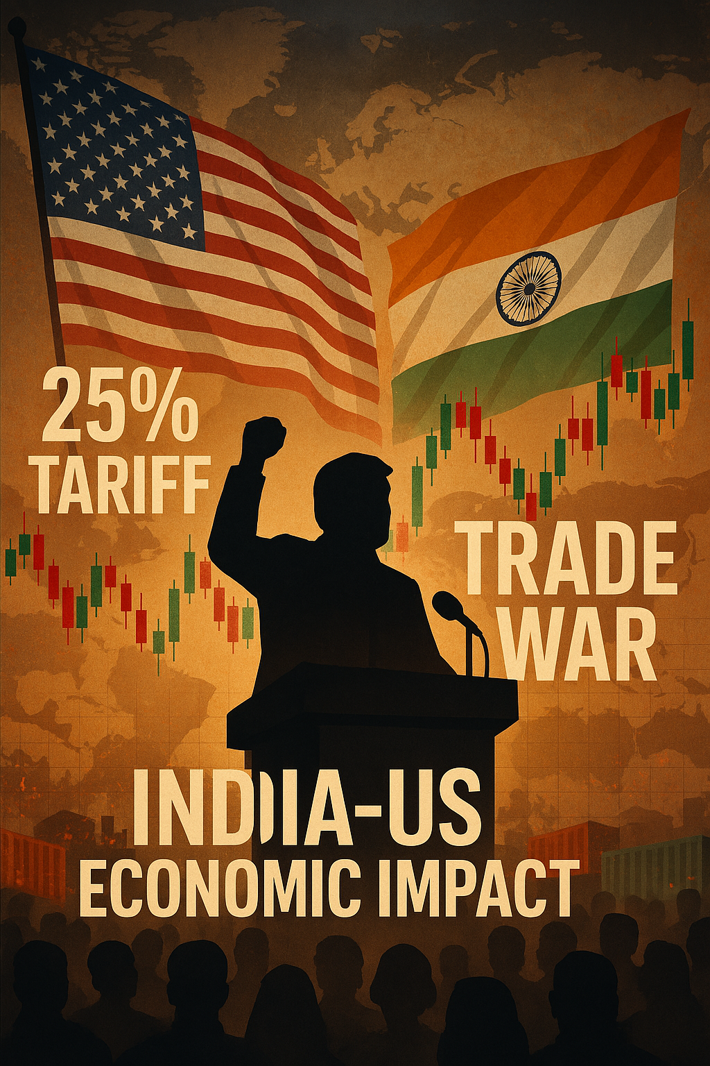 Allahabad University Donald Trump tariff announcement with Sensex Nifty market chart decline
