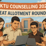 AKTU Student checking AKTU counselling seat allotment result on laptop