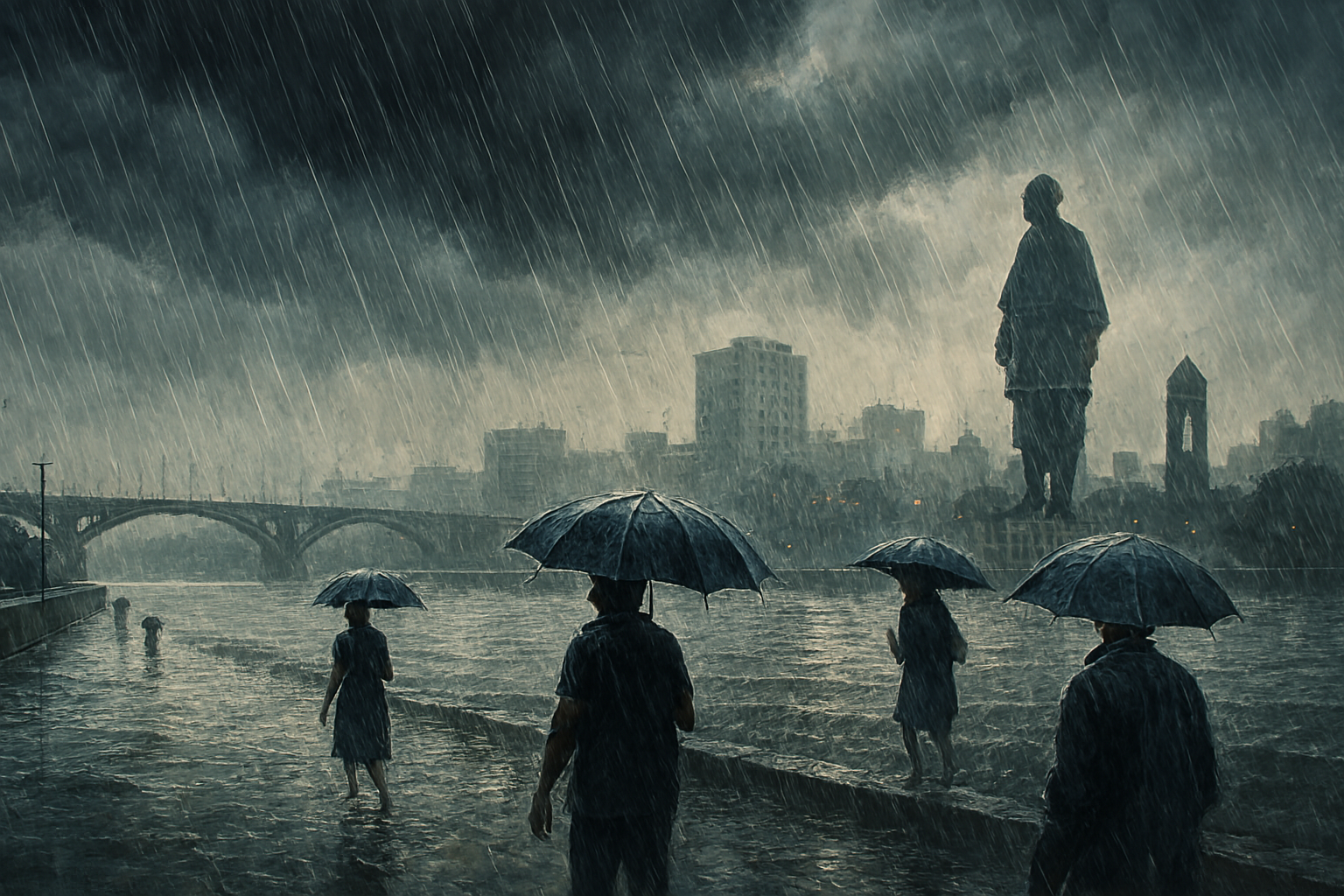 Asia Ahmedabad weather red alert with heavy rainfall and flooding
