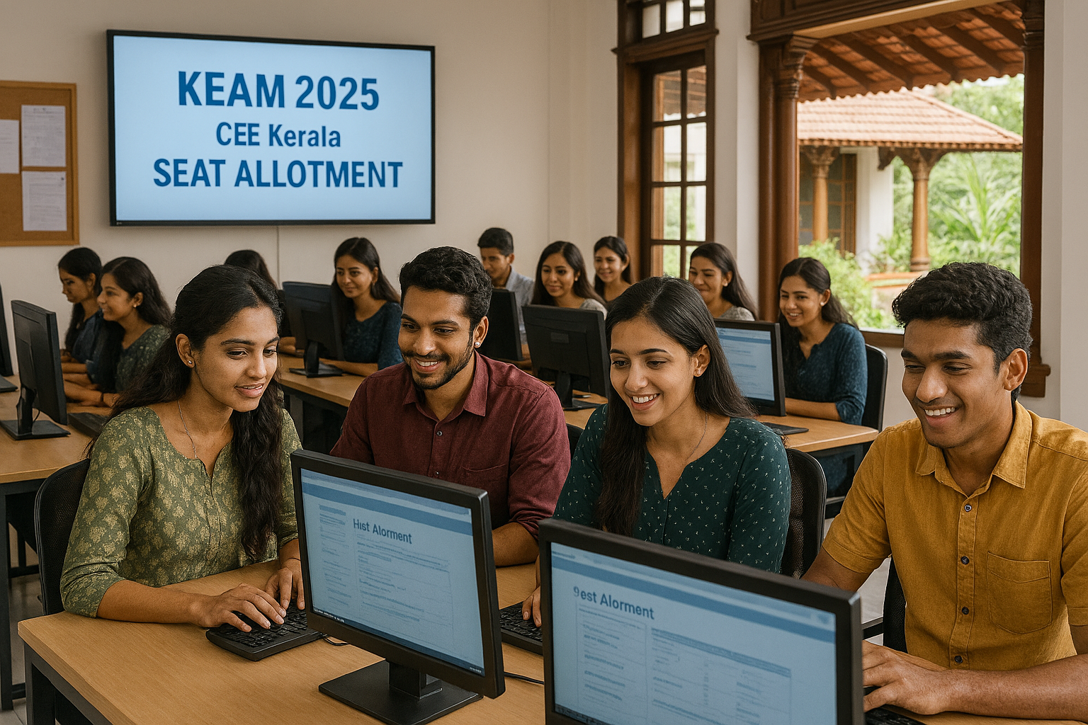 income tax Students checking KEAM 2025 CEE Kerala seat allotment on computer