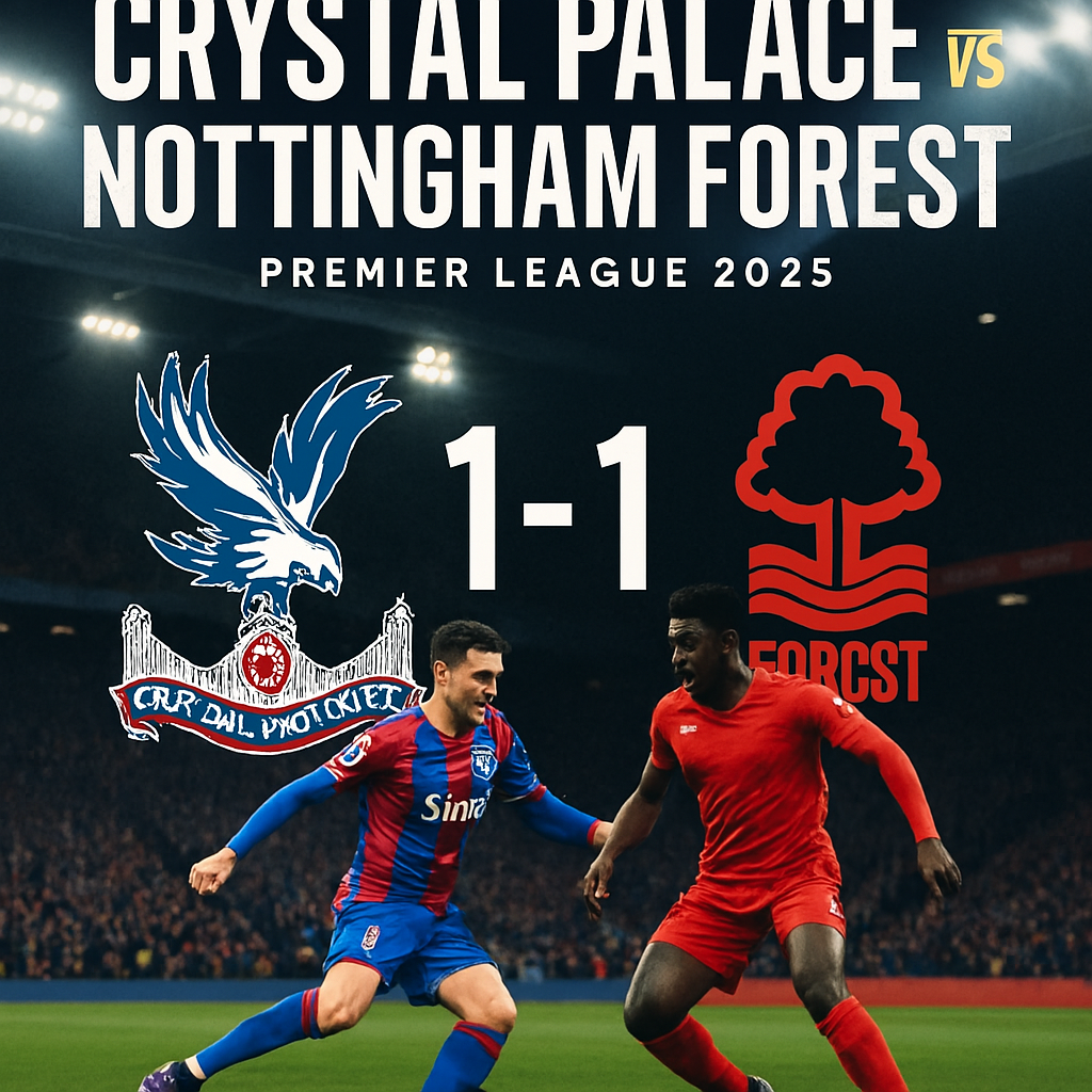 Asia Crystal Palace vs Nottingham Forest Premier League match ends 1–1 at Selhurst Park