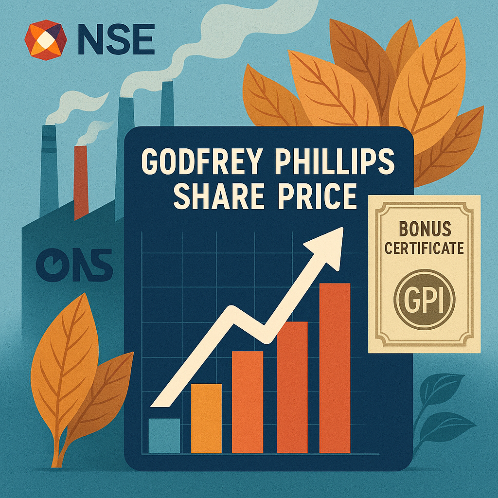 income tax Godfrey Phillips stock chart showing Q1 earnings growth and bonus issue update