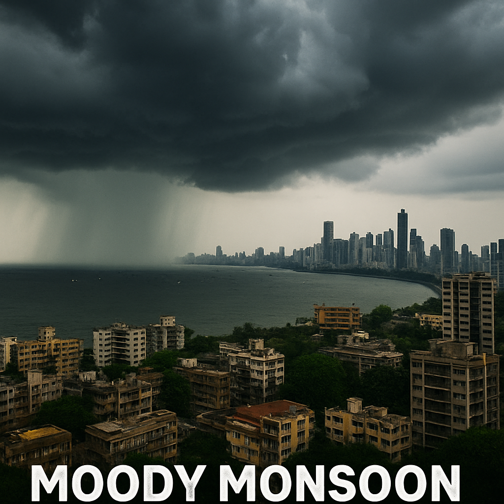 bajaj Mumbai Monsoon 2025: Clouds over city skyline with scattered rain
