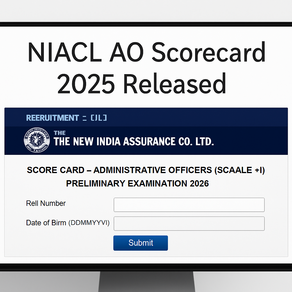 cesc NIACL AO 2025 scorecard release screenshot on computer screen