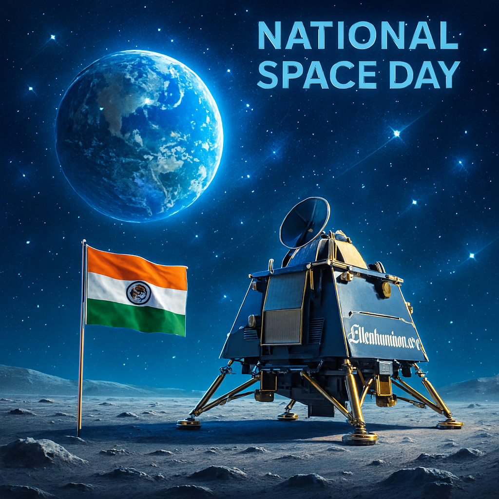 National Space Day celebration with Chandrayaan 3 lunar landing illustration