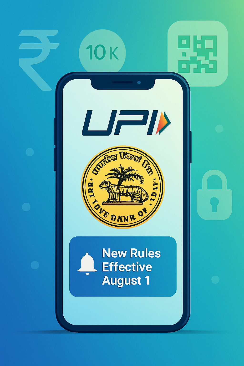 Allahabad University Illustration showing UPI rule changes from August 1 with mobile apps and transaction limits
