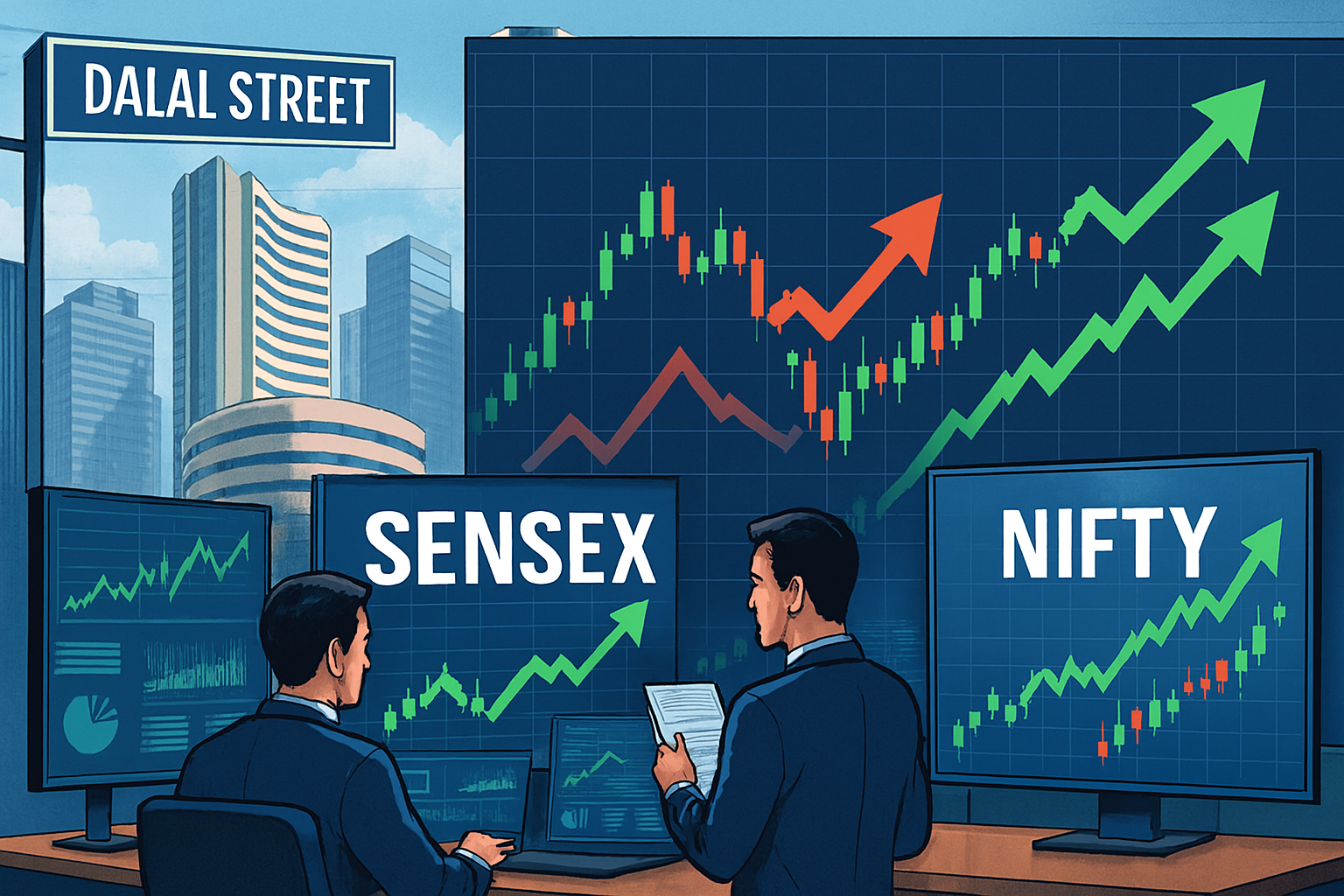 Asia Sensex and Nifty stock market chart with investors trading in Indian equities