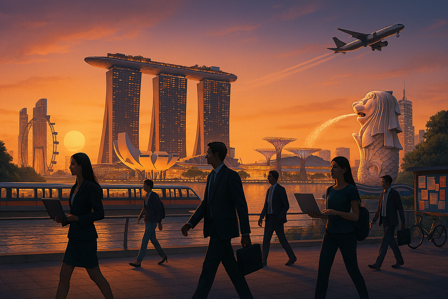 singapore Singapore skyline with bilingual overlay: Work reforms and lifestyle stories