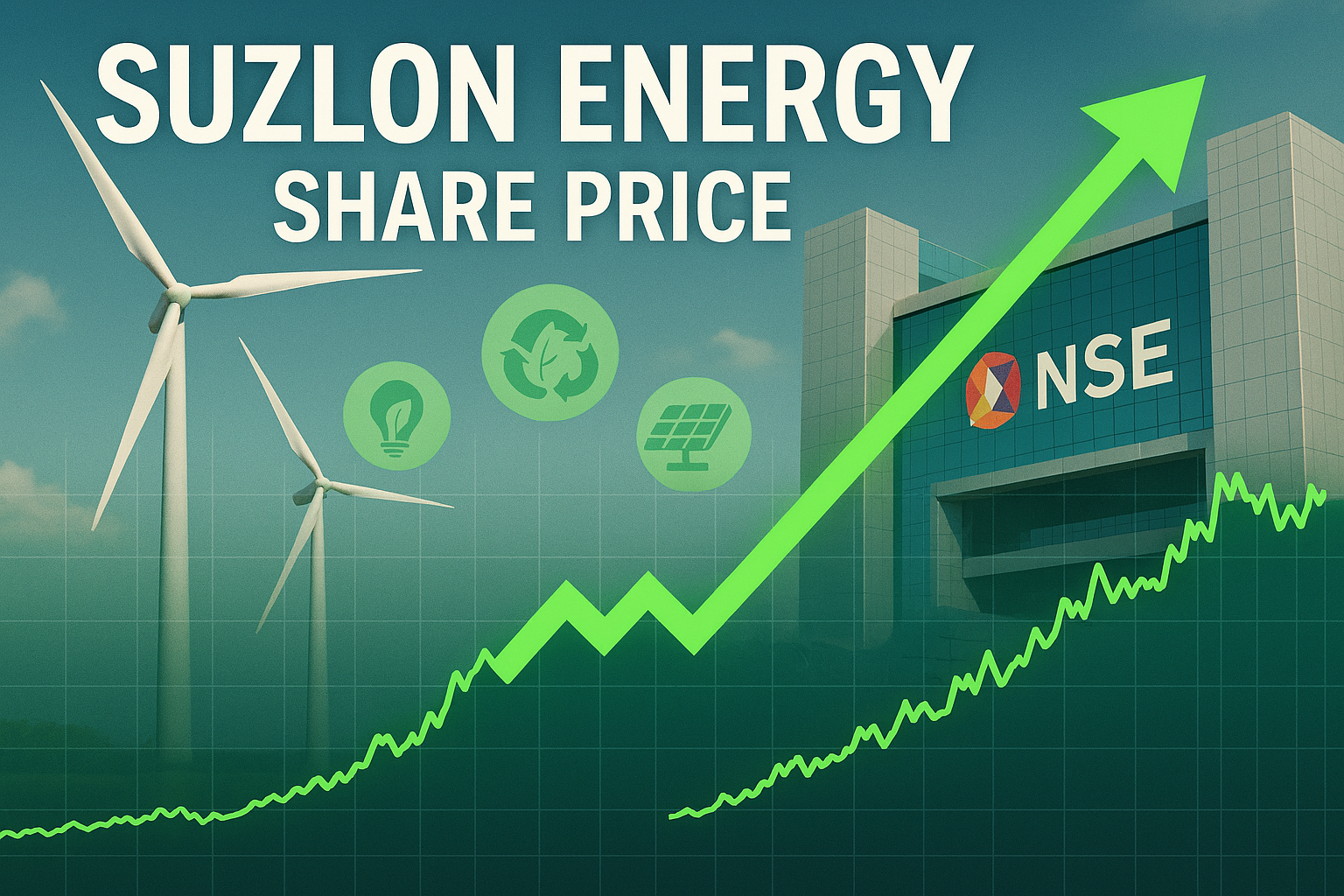 bajaj Suzlon Energy stock chart and wind turbines with share price indicators