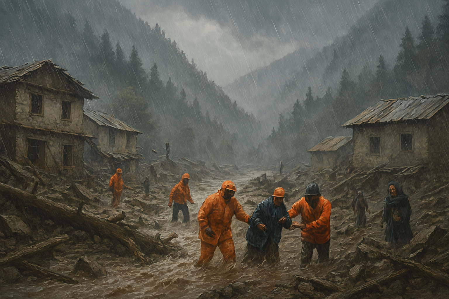uptac “Flash floods in Dharali village after Uttarkashi cloudburst, August 2025”