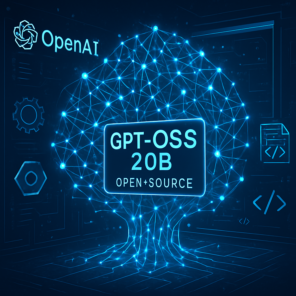 share Illustration of OpenAI GPT-OSS 20B AI model with 20 billion parameters