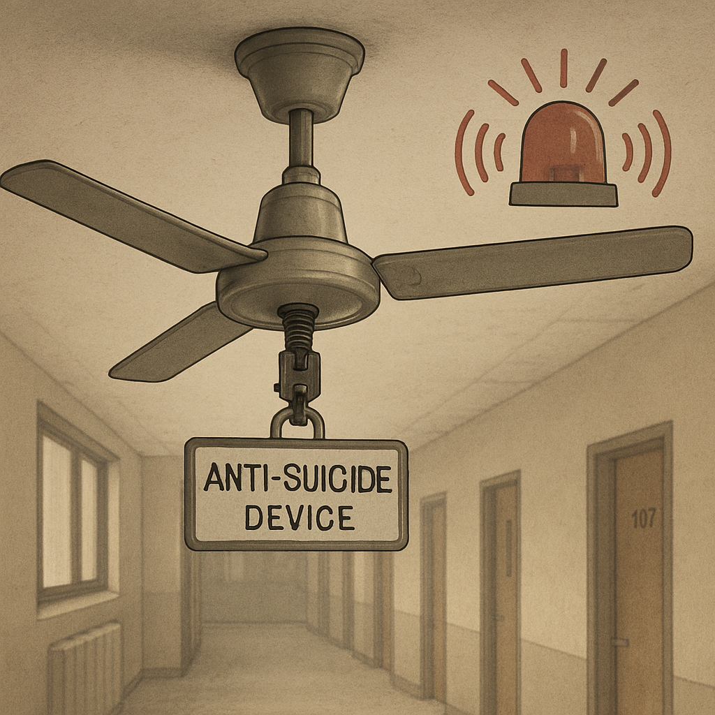 RGUHS Anti‑suicide ceiling fan device being installed in student hostel by RGUHS