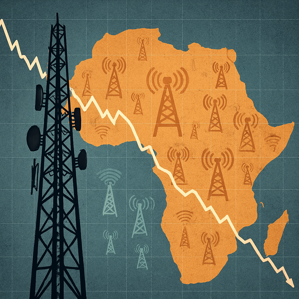 Asia Indus Towers share price chart with Africa map and telecom tower icons