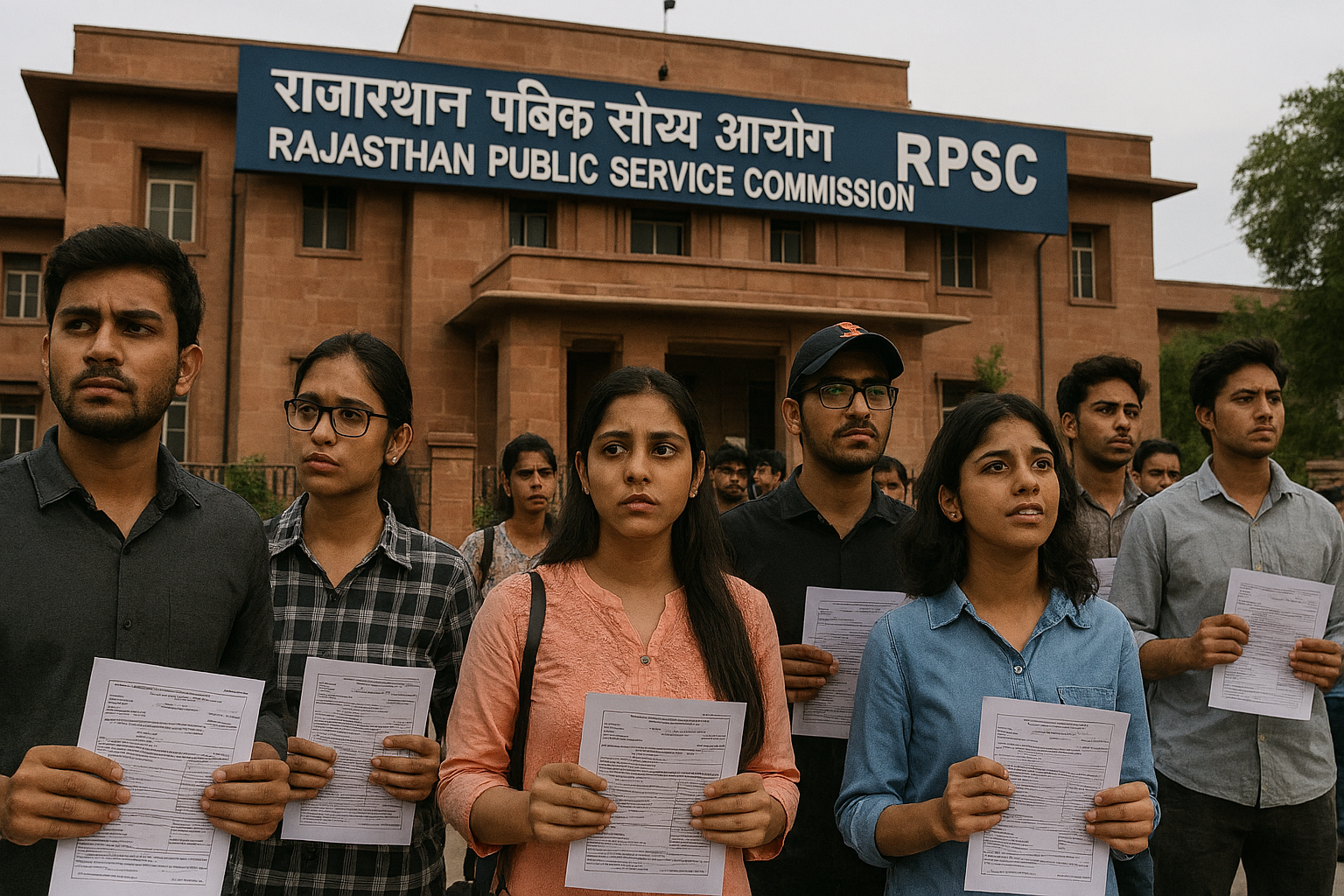 Asia RPSC Rajasthan Public Service Commission building and exam candidates